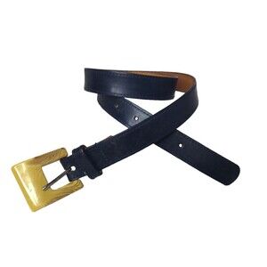 Joan & David for Nordstrom Womens M Navy Blue Leather Belt w Ivory color Buckle